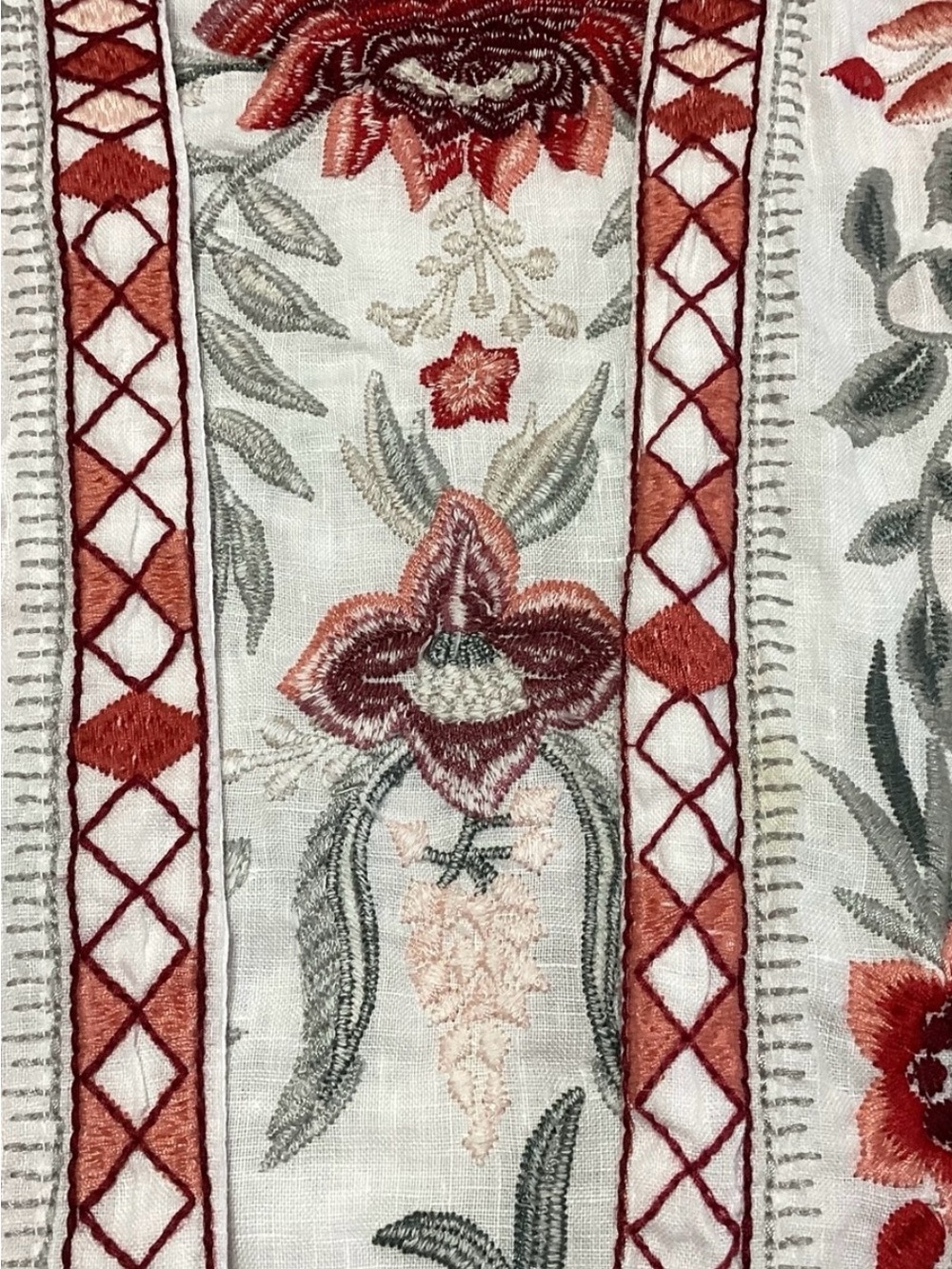 Johnny Was White Kimono Jacket with Red and Sage Floral Embroidery - Picture 4 of 7